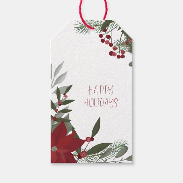Joyeuses fêtes Poinsettia étiquettes cadeaux (Devant)