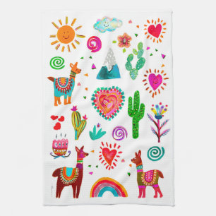 Joyeuses lamas & Coeurs Serviettes de cuisine simp