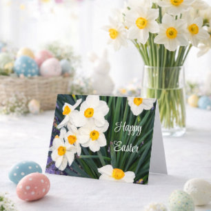 Joyeuses Pâques avec carte de vacances Jonquilles