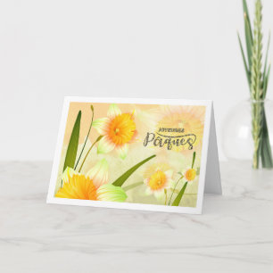 Joyeuses Pâques. Daffodils Carte de Pâques en fran