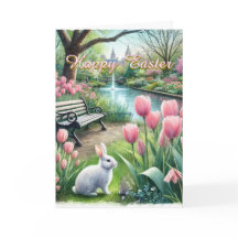 Joyeuses Tulipes Pâques Rose Plier Carte de voeux