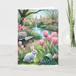 Joyeuses Tulipes Pâques Rose Plier Carte de voeux