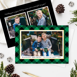 Joyeuses Vacances Buffalo Vert Plaid Photo Or