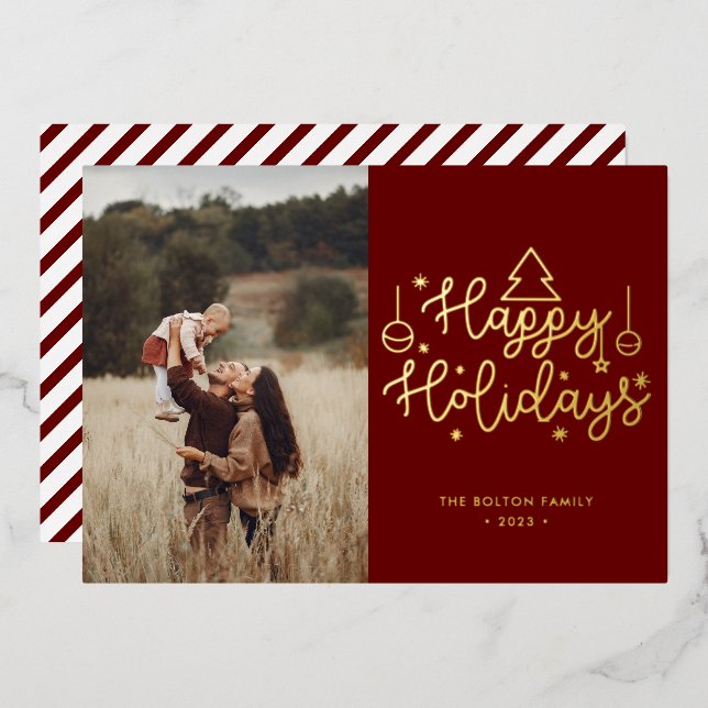 Joyeuses Vacances d'or Lettres de Noël Photo Foil (Recto/Verso)