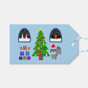 Joyeuses vacances Gris Poodle Noël #4-2 étiquette 