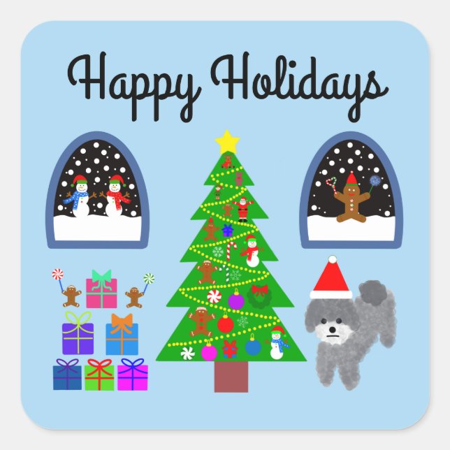 Joyeuses vacances Gris Poodle Noël #4-2 Stickers (Devant)