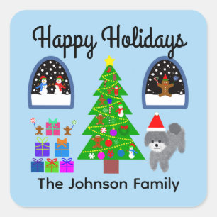 Joyeuses vacances Gris Poodle Noël #4 Stickers