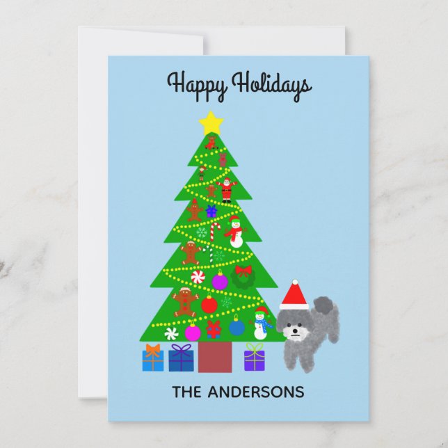 Joyeuses vacances Gris Poodle Noël #5 Carte (Devant)