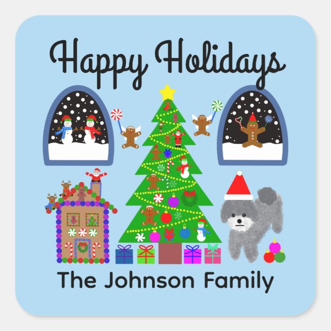 Joyeuses vacances Gris Poodle Noël #6 Stickers (Devant)