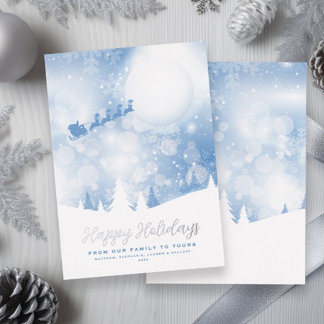 Joyeuses vacances Père Noël Script Blue Snow Real (Happy Holidays Santa Script Blue Snow Real Foil Holiday Card)
