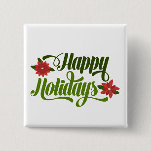Joyeuses vacances Poinsettia 15 Cm Carré Badge