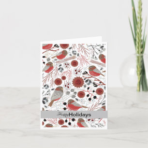 Joyeuses Vacances Rouge Gris Chickadees Carte