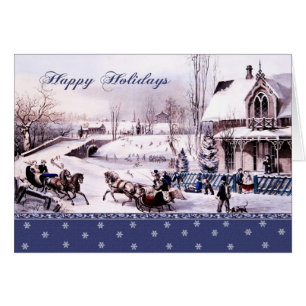 Joyeuses Vacances Vintage hiver Scène de Noël Cart