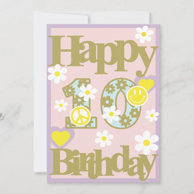 Joyeux 10e anniversaire - Carte fille avec fleurs (Devant)
