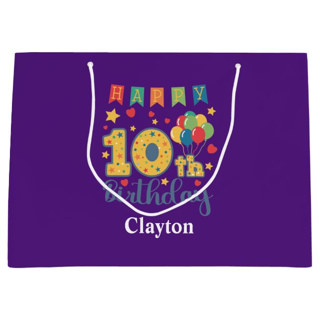 Joyeux 10e anniversaire grand sac cadeau (Devant)