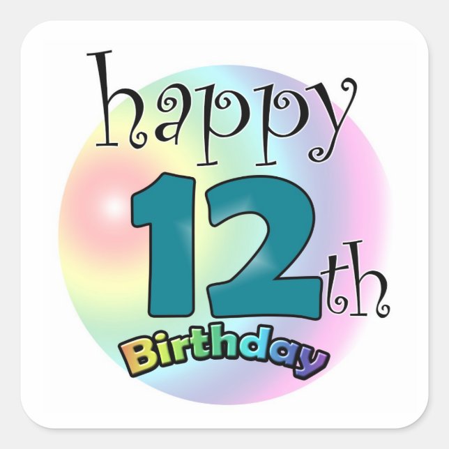 Joyeux 12ème Anniversaire Vierkante Sticker (Devant)