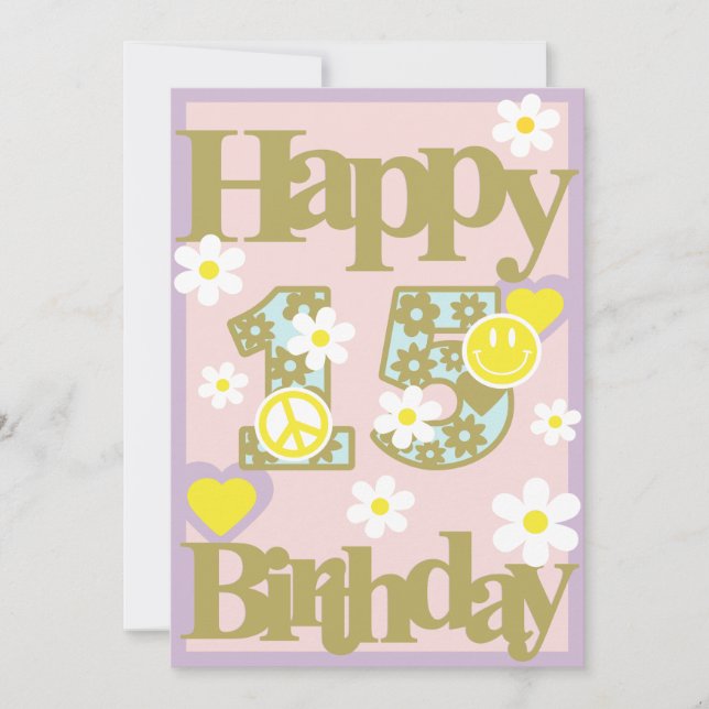 Joyeux 15e anniversaire - Carte fille aux fleurs (Devant)