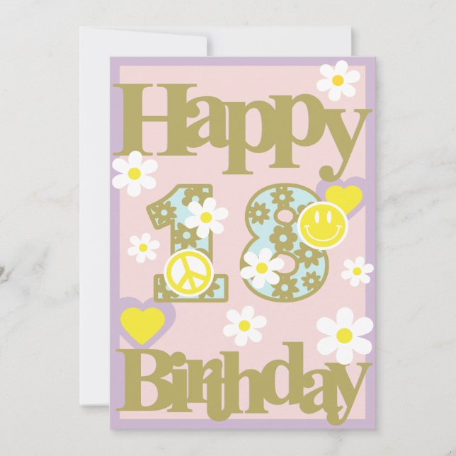 Joyeux 18e anniversaire - Carte fille aux fleurs (Devant)