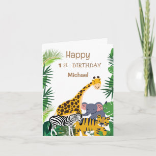 Joyeux 1er anniversaire mignon bébé animaux safari