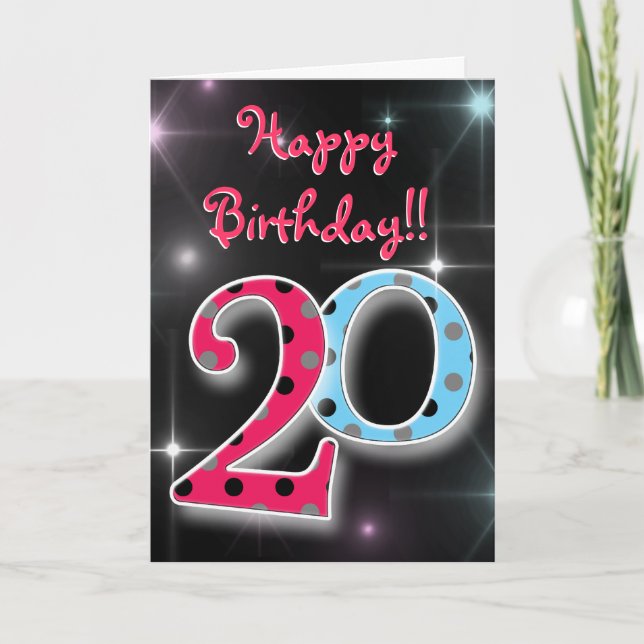 Joyeux 20e anniversaire amusant & carte de pois br (Devant)