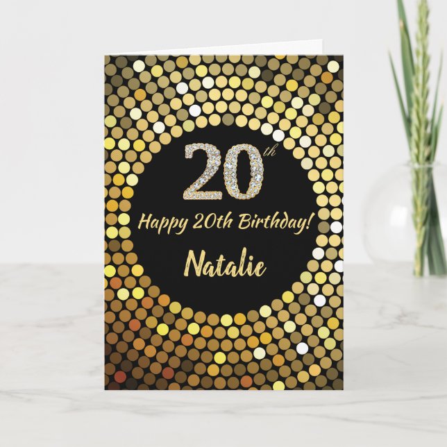 Joyeux 20ème Anniversaire Carte à paillettes noire (Devant)