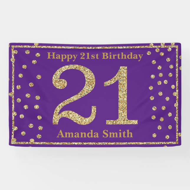 Joyeux 21e anniversaire bannière violet et Parties (Horizontal)