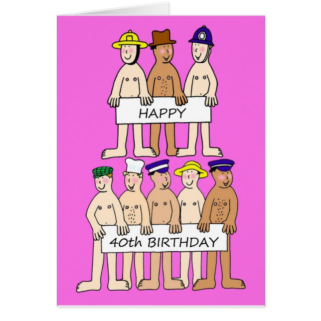 Joyeux 40e anniversaire Cartoon Men avec bannières (Devant)