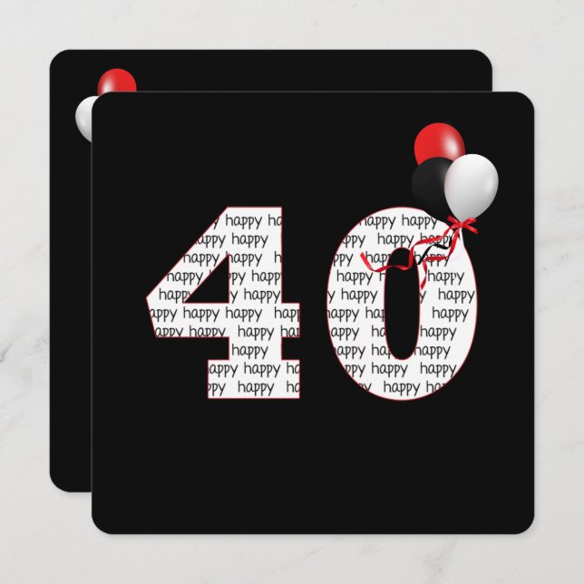 Joyeux 40e anniversaire sur Invitation noire (Devant / Derrière)