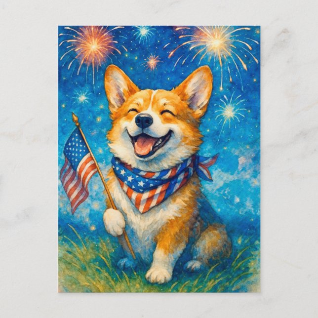 Joyeux 4 juillet Corgi Welsh Corgi Reine Carte Pos (Devant)