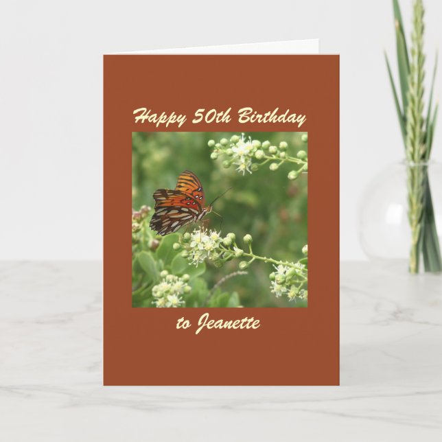 Joyeux 50e anniversaire Carte de voeux Papillon pe (Devant)