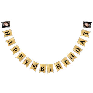 Joyeux 50e anniversaire Photo Gold Bunting drapeau