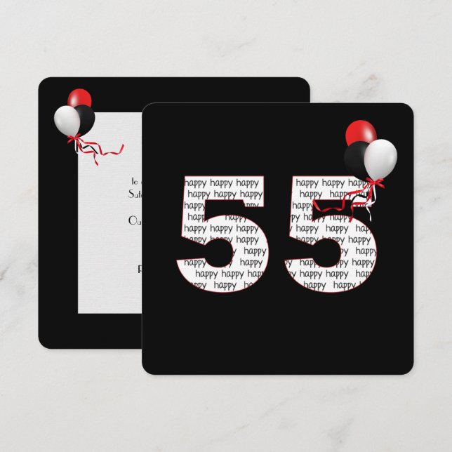 Joyeux 55e anniversaire sur Invitation noire (Devant / Derrière)