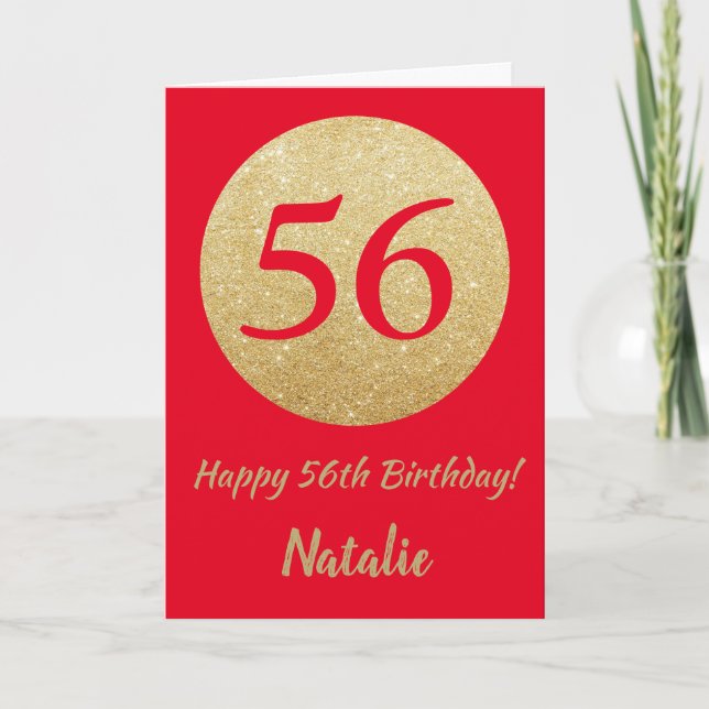 Joyeux 56e Anniversaire Carte Pailletée Rouge et O (Devant)