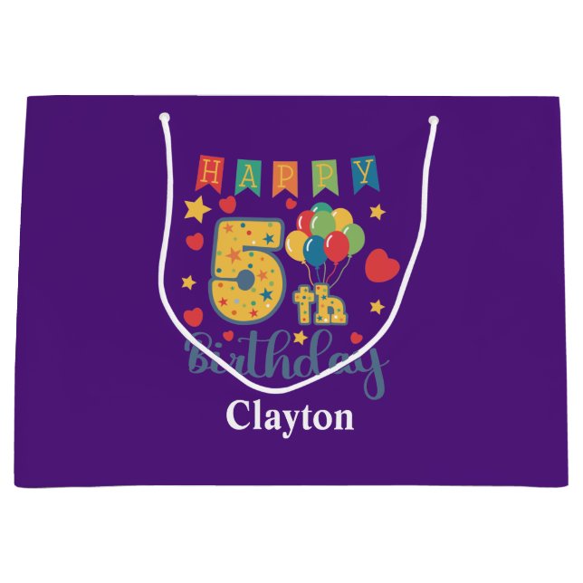 Joyeux 5e anniversaire grand sac cadeau (Devant)