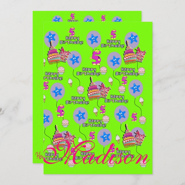 Joyeux 5e anniversaire Invitation Anniversaire #5  (Devant / Derrière)