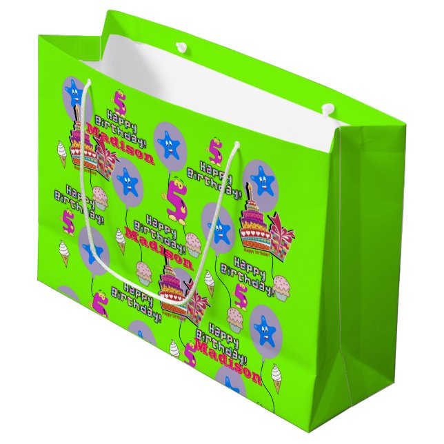 Joyeux 5e anniversaire Sac cadeau #5 Vert (Devant Angle)