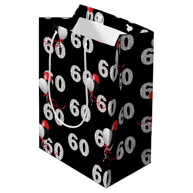 Joyeux 60e Anniversaire Ballons moyen Cadeau sac (Dos Angle)