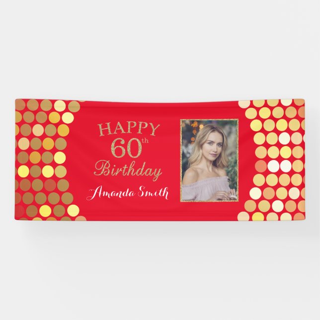 Joyeux 60e anniversaire Bannière Rouge et Or Photo (Horizontal)