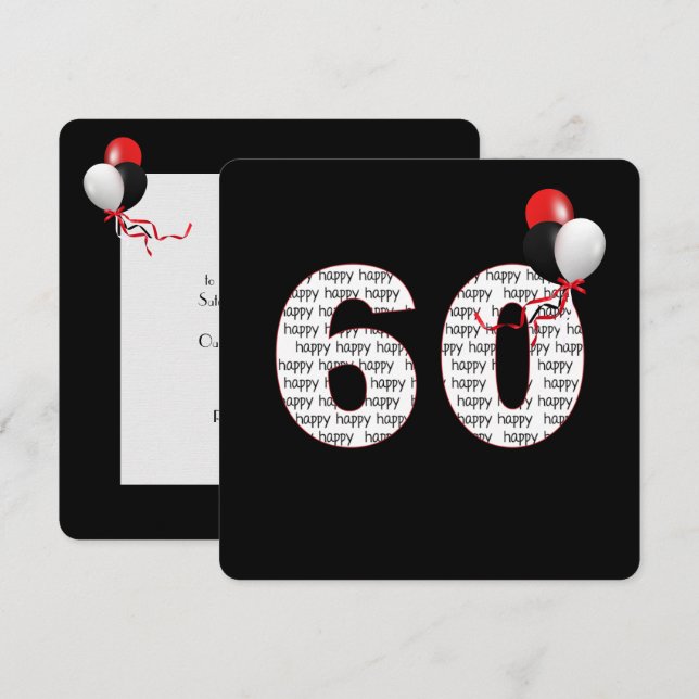 Joyeux 60e anniversaire sur Invitation noire (Devant / Derrière)