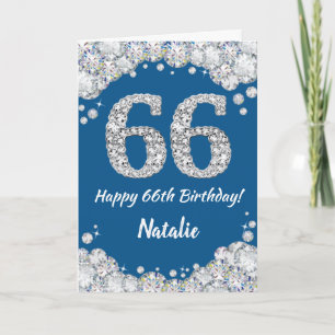 Joyeux 66e Anniversaire Carte Pailletée Bleue et A
