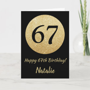 Joyeux 67e Anniversaire Carte Pailletée Noir et Or