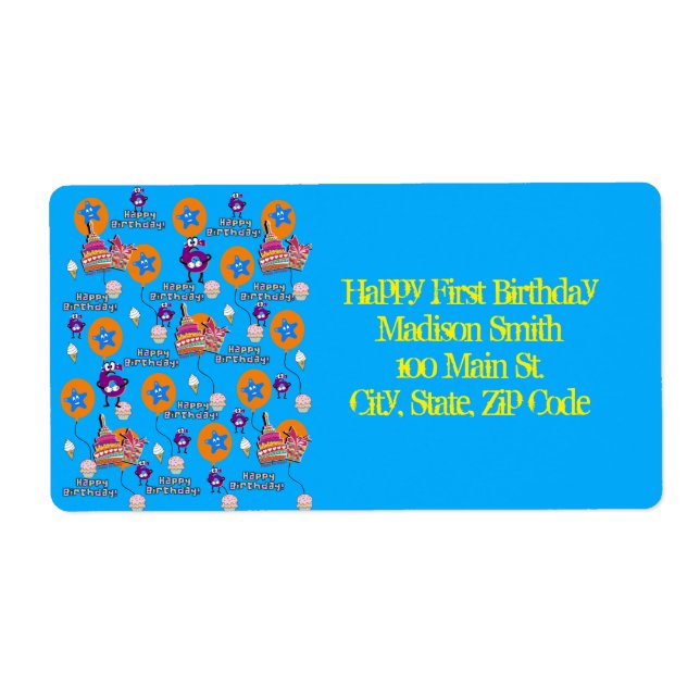 Joyeux 6e anniversaire Étiquettes de adresse, Bleu (Devant)