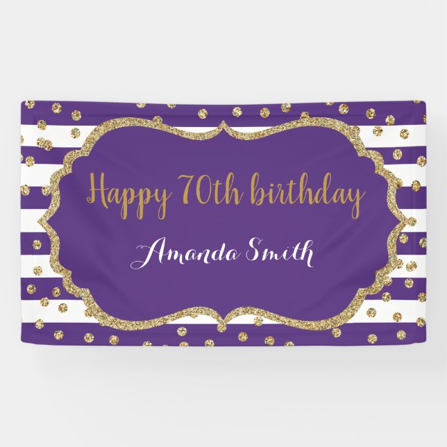 Joyeux 70e anniversaire Bannière Purple and Gold P (Horizontal)
