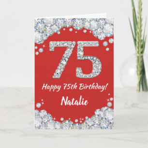 Joyeux 75e Anniversaire Carte Pailletée Rouge et A