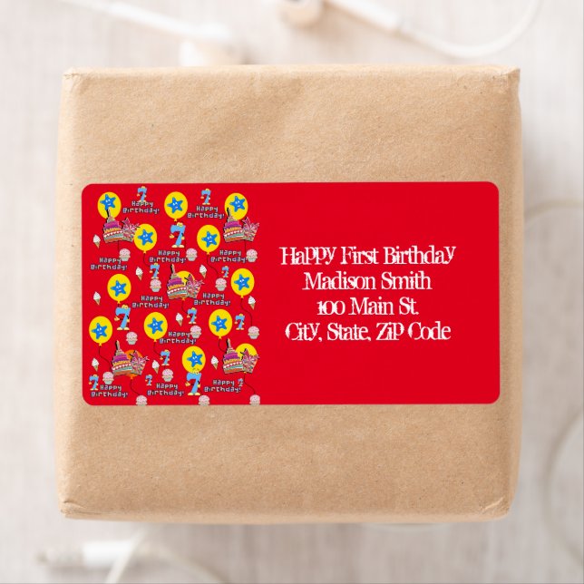 Joyeux 7e anniversaire Étiquettes de adresse, Roug (En situation)