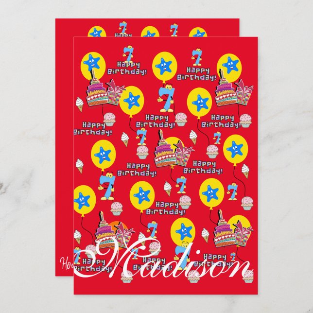 Joyeux 7e anniversaire Invitation Anniversaire #7  (Devant / Derrière)