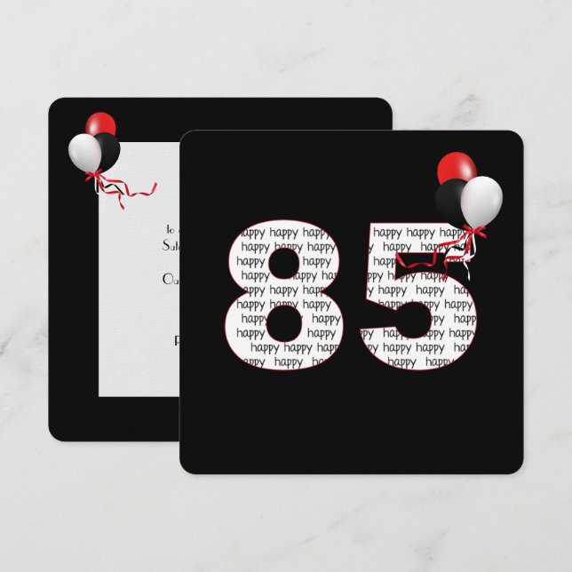 Joyeux 85e anniversaire sur Invitation noire (Devant / Derrière)