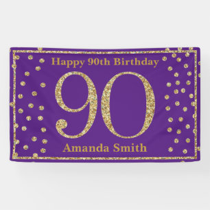 Joyeux 90e anniversaire Bannière Purple and Gold P