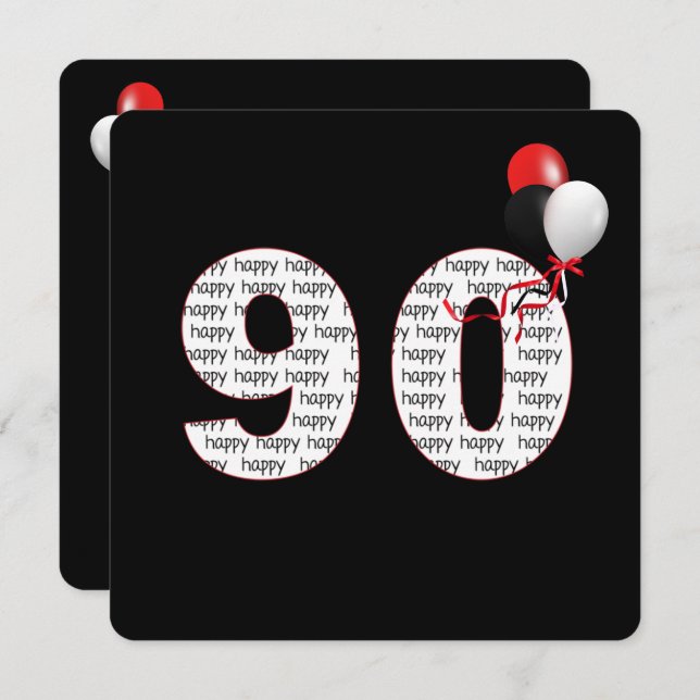 Joyeux 90e anniversaire sur Invitation noire (Devant / Derrière)