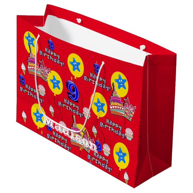 Joyeux 9 Anniversaire Cadeau Sac #9 Rouge (Devant Angle)